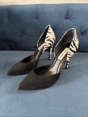 Steve Madden Black & White Zebra-Print Pointed Toe Pumps